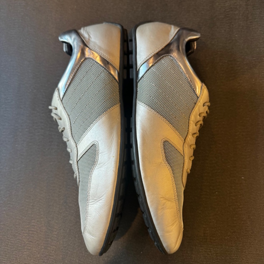 Ralph Lauren Morrison Men 12 D Silver Metallic Leather Mesh Fashion Sneakers - Picture 6 of 15
